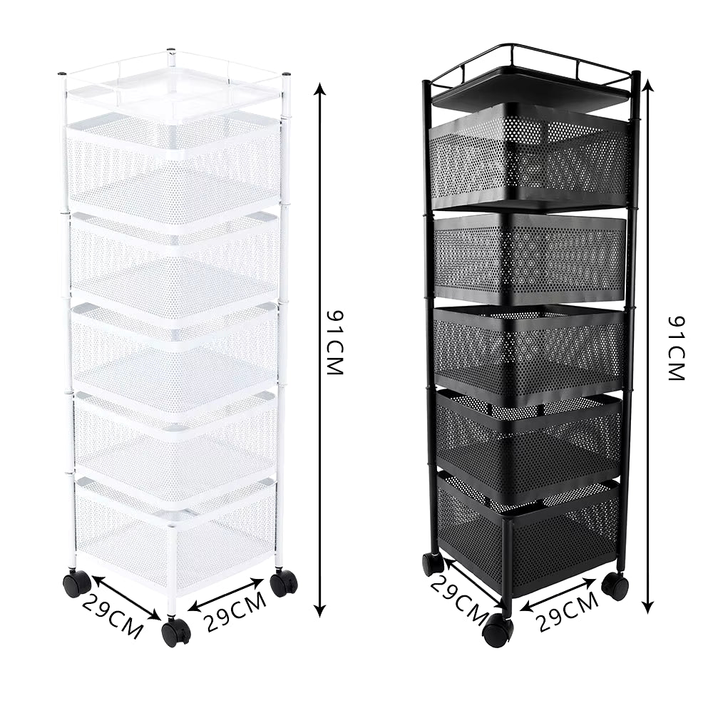 5-Layer Kitchen Shelves Rotatable Storage Rack with Wheels