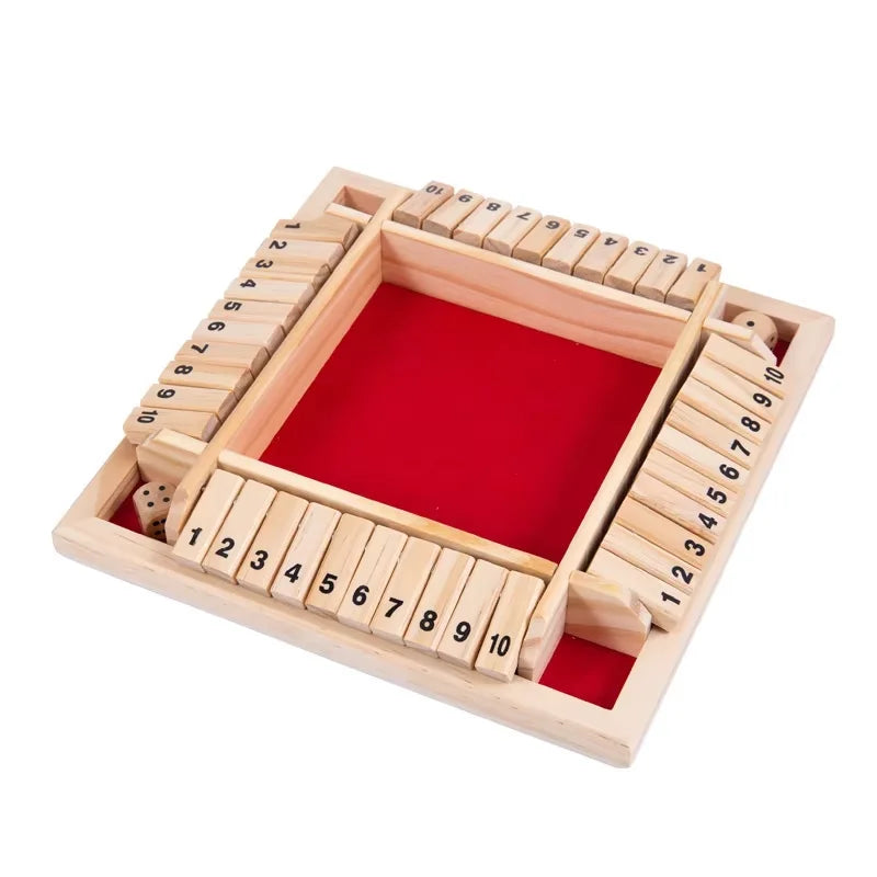 Shut the Box Dice Board Game Wooden Flaps & Dices Game 4 Players Pub Bar Party Supplies Family Entertainment for Kids & Adults