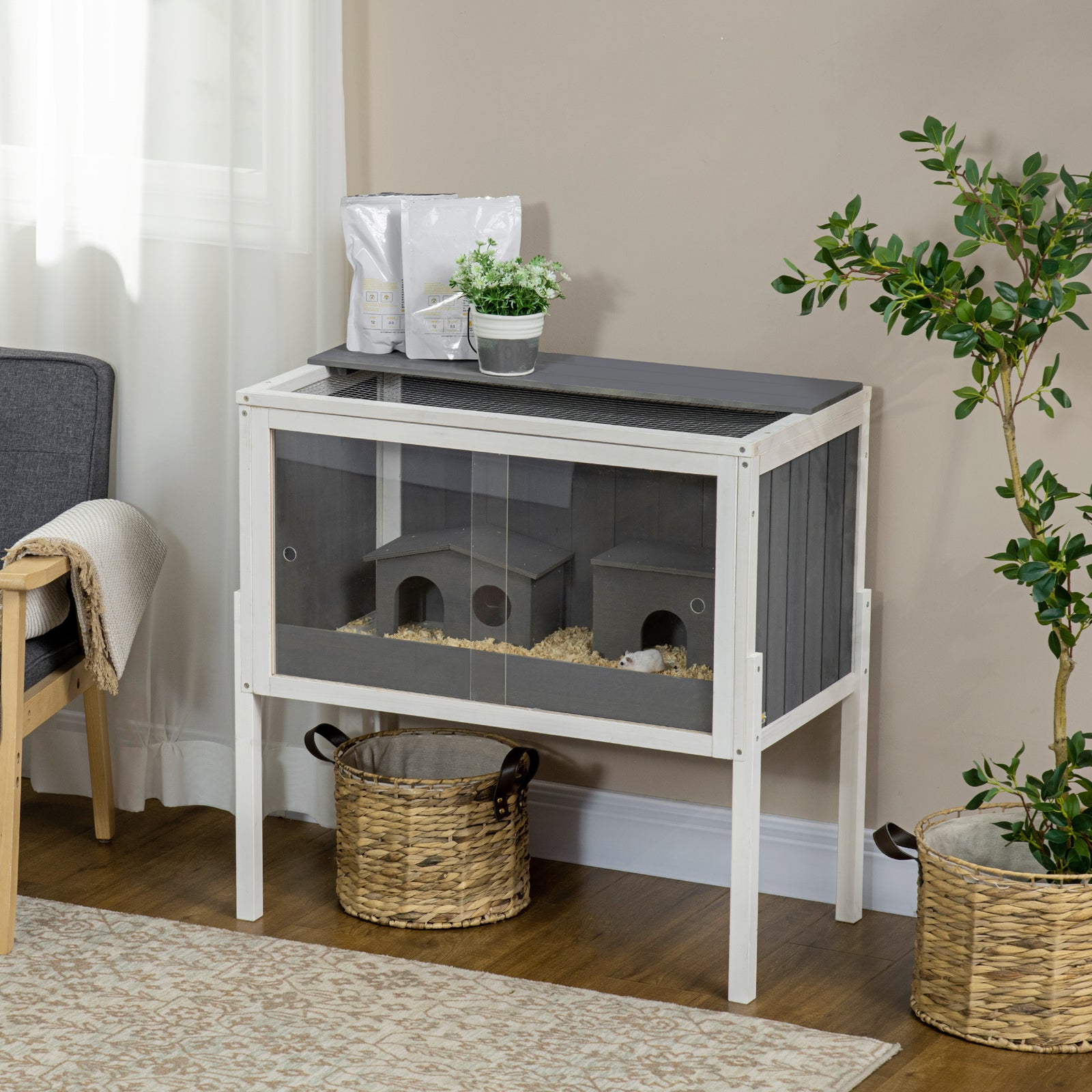 Wooden Hamster Cage, Small Animal Hutch W/ Top Shelf, Huts, Spacious Room