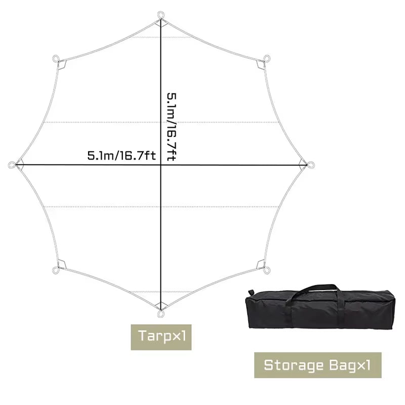 5.1X5.1M Large Camping Tarp Waterproof Octagon Butterfly Outdoor Sun Shelter Awning Tent Shade Sunshade Beach Tourist Canopy