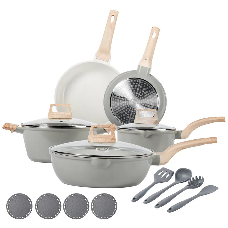 Elevate Your Cooking Experience with the New FDN 16-Pc Aesthetic Cookware Collection – Non-Toxic, Easy-Clean, and Induction Ready!