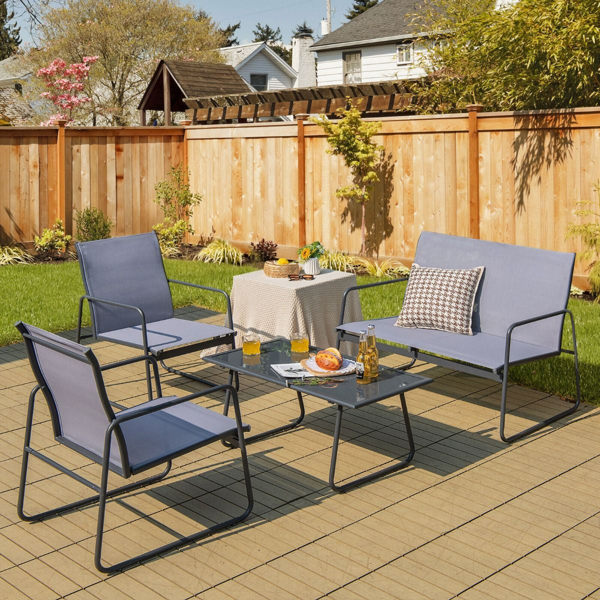 4-Piece Outdoor Bistro Furniture Set Featuring Loveseat, Coffee Table, and Two Chairs