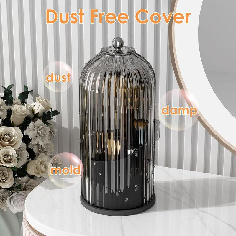 360° Rotating Makeup Brush Holder with Transparent Lid - Stylish Organizer for Vanity, Bathroom, and Desktop