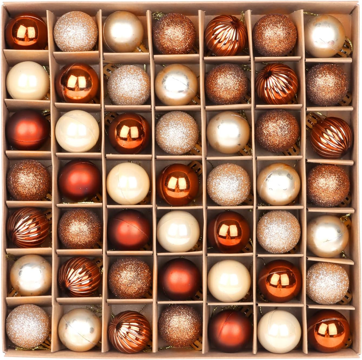 Mini Christmas Baubles Set, 49 Pieces 3cm Glittering Copper and Silver Ornaments for Holiday Tree Decoration