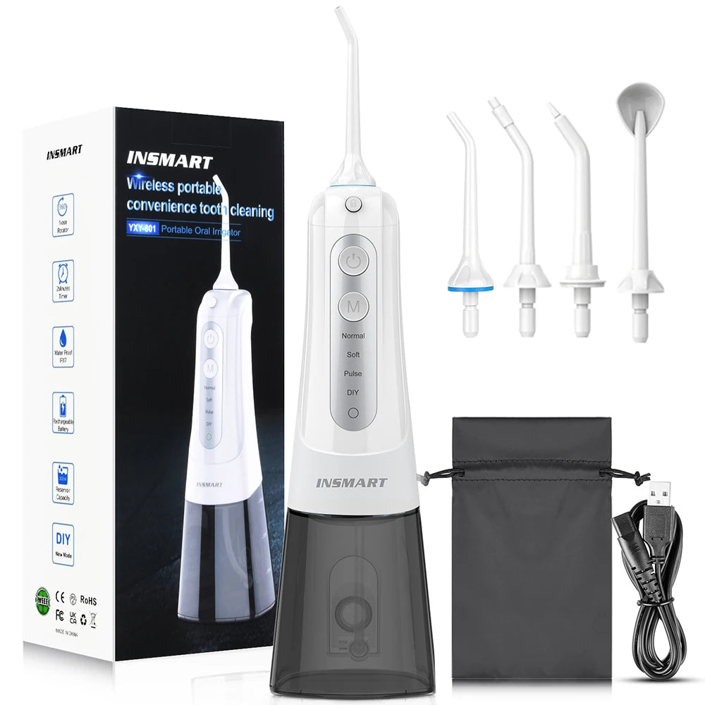 Portable Waterproof Oral Irrigator - Teeth Whitening Dental Water Flosser with 300ML Capacity for Ultimate Oral Care
