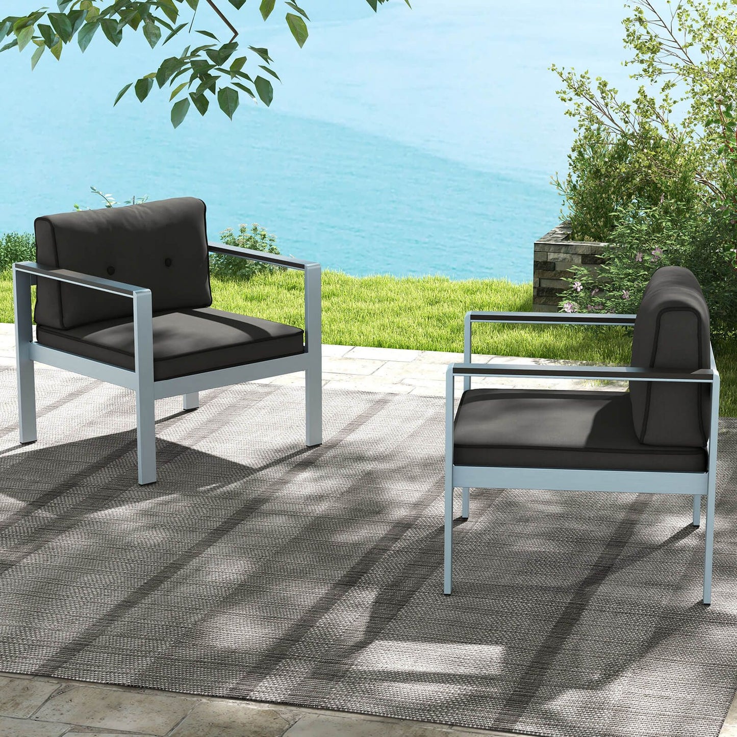 Aluminum Outdoor Patio Armchair with Cushions