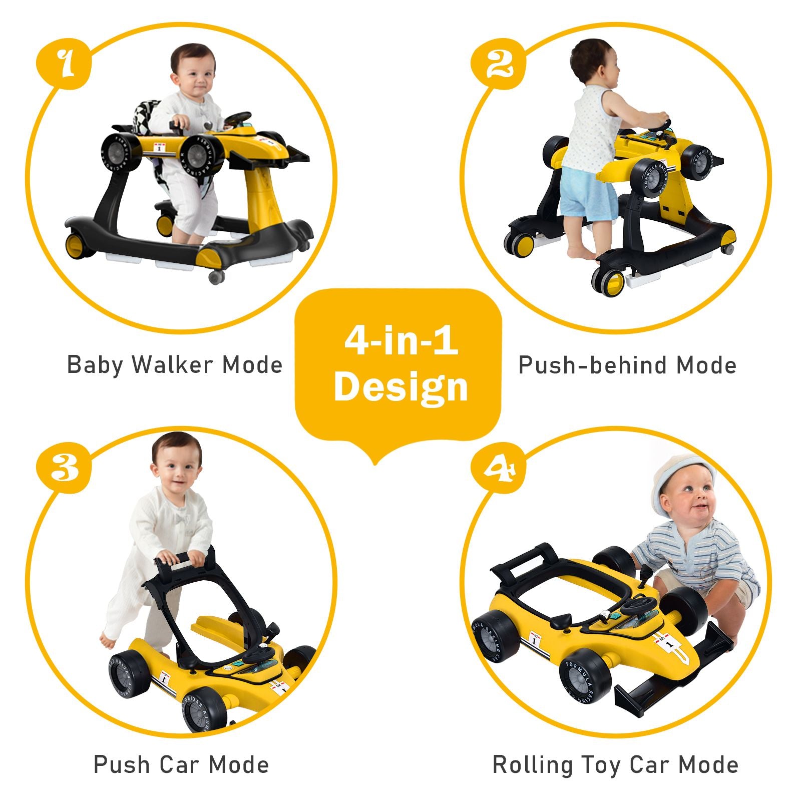 4-In-1 Baby Push Walker with Adjustable Height and Speed