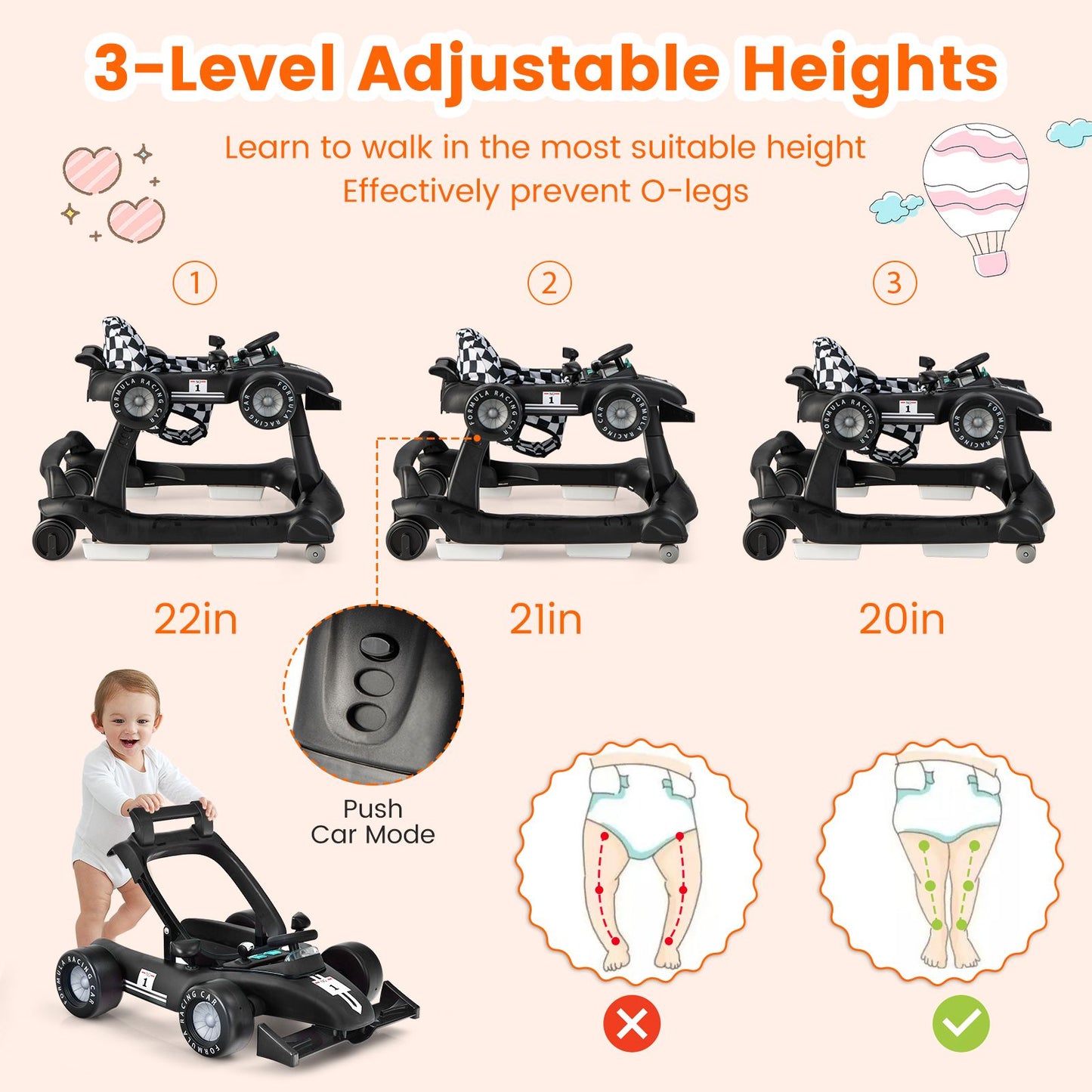 4-In-1 Baby Push Walker with Adjustable Height and Speed