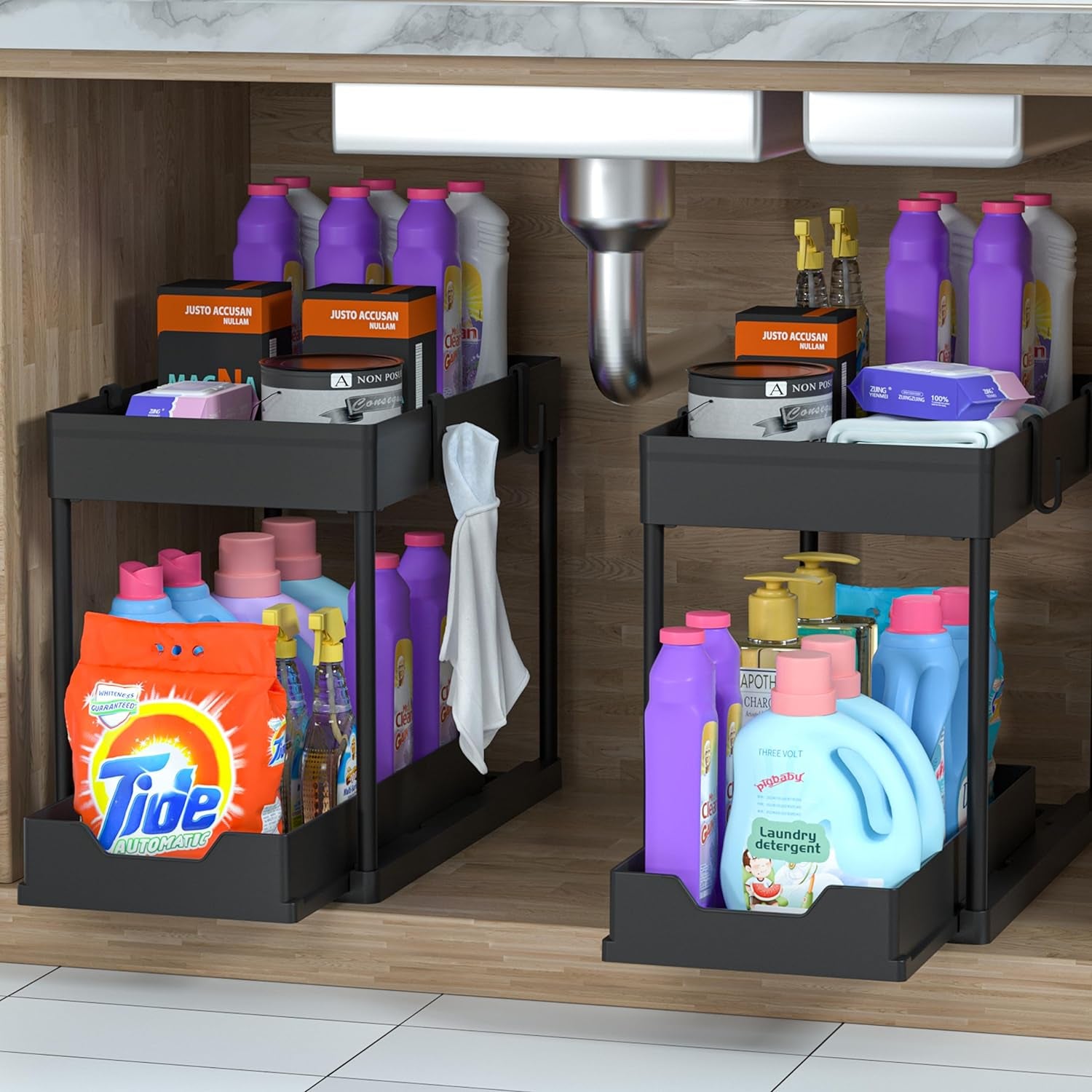 Under Sink Storage 2 Pack, 2 Tier Sliding Organiser