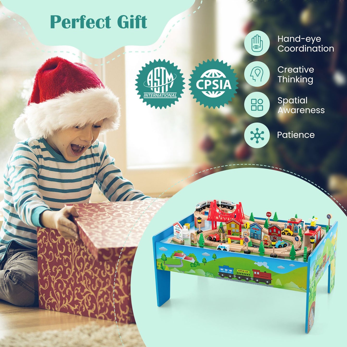 80-Piece Wooden Activity Playset Featuring Reversible Tabletop