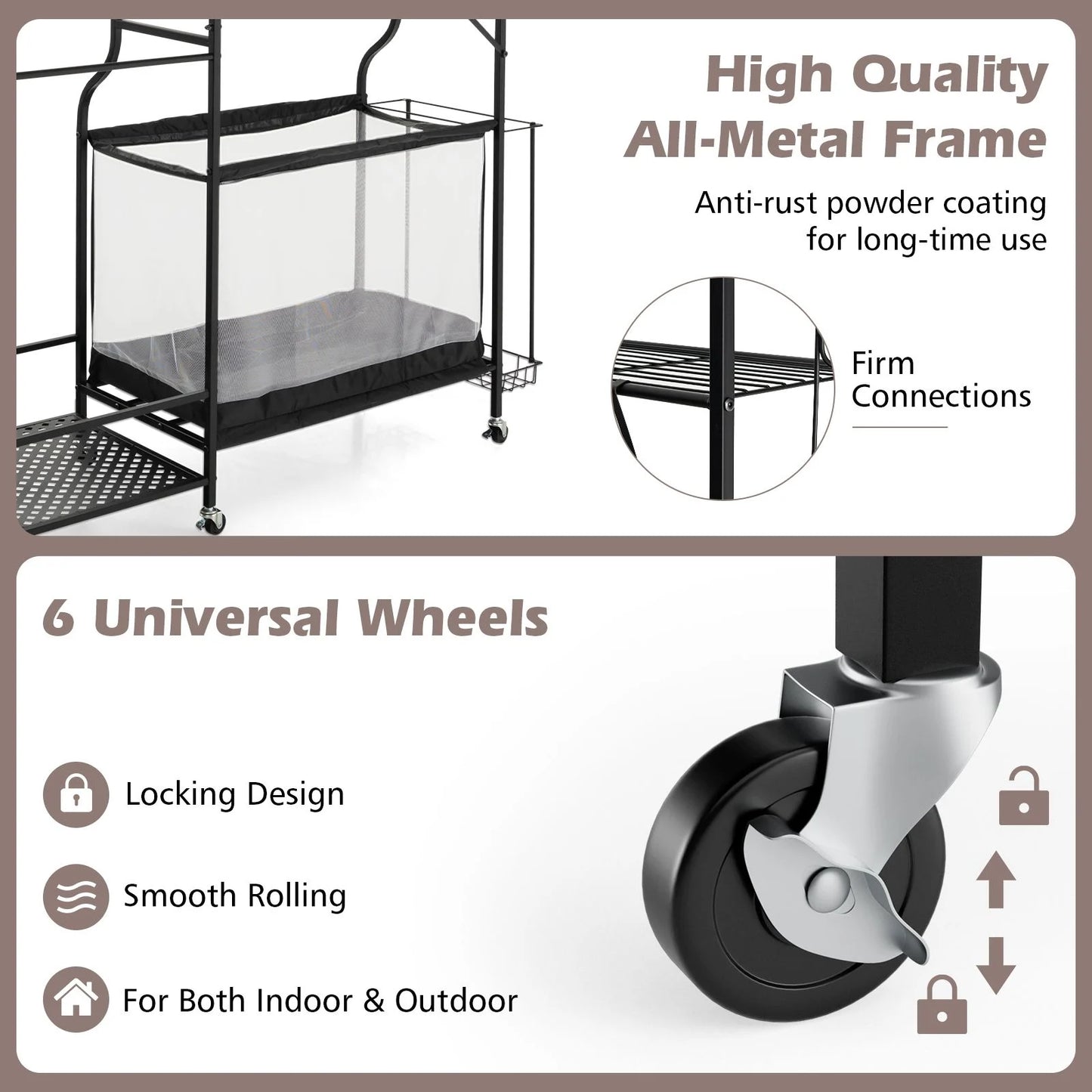 Metal Sports Equipment Organizer with Adjustable Shelving for Ball Storage