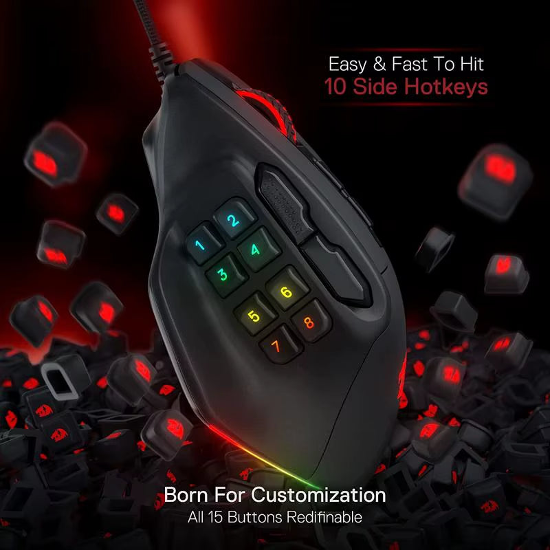 RGB Wired Gaming Mouse - 15 Programmable Buttons & Ergonomic Design for Ultimate Comfort