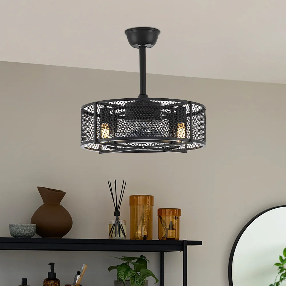 Sleek Black Industrial style Ceiling Fan with Integrated Lighting