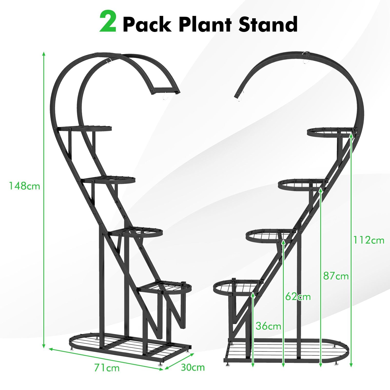 5-Tier Metal Heart-Shaped Plant Stand with Integrated Hanging Hooks