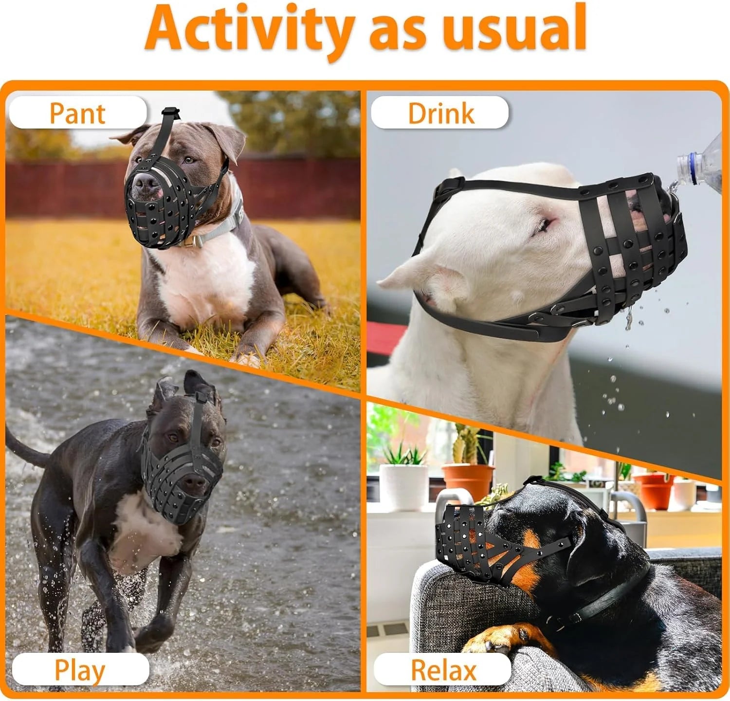 Pitbull Muzzle for Large Medium Sized Dogs to Prevent Biting Scavenging, Basket Muzzle for Rottweiler Staffordshire Terrier in Grooming Training, Allow to Pant Drink, Lightweight and Sturdy