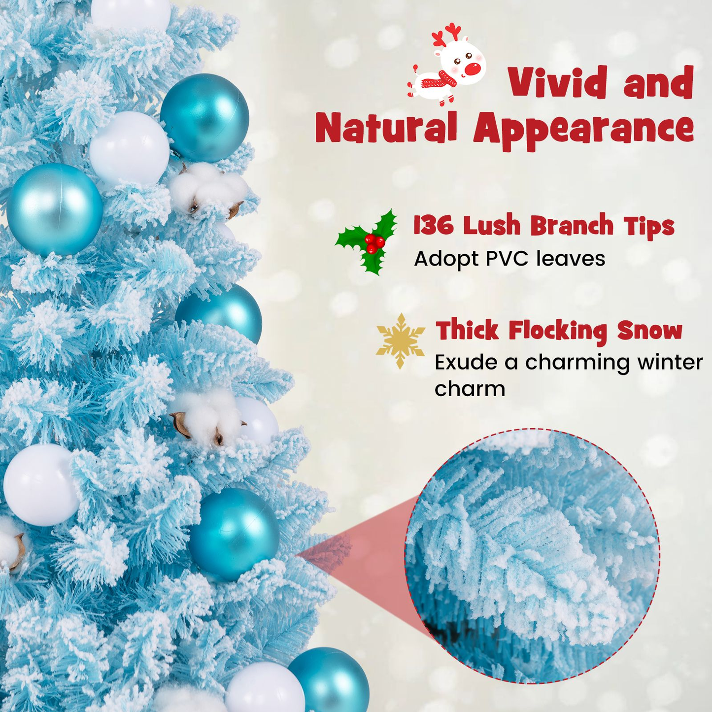 90CM Mini Christmas Tree with 12 Natural Cotton Ball Ornaments