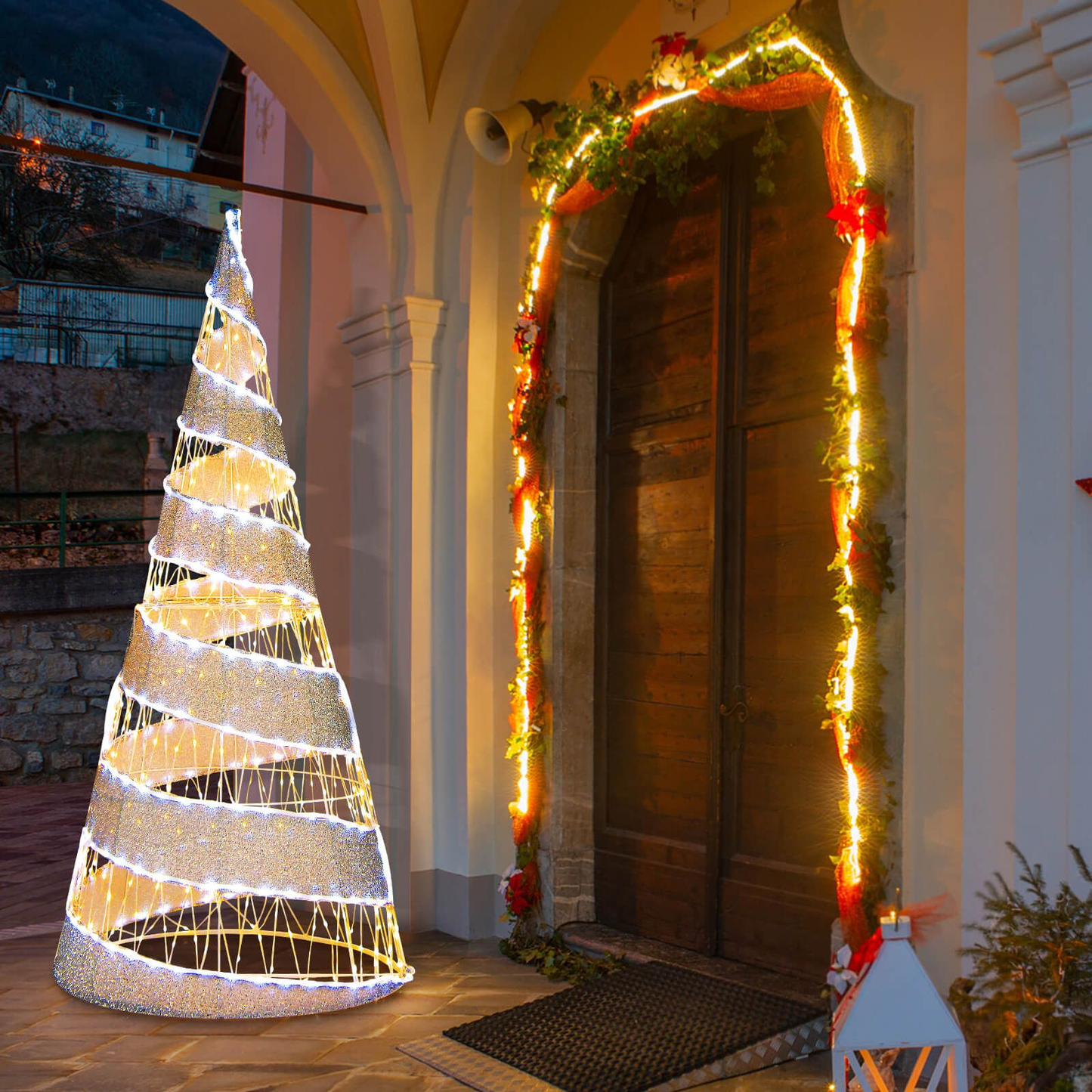 5FT Pre-Lit Christmas Cone Tree with Warm White & White LED Lights