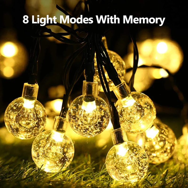Waterproof Solar String Lights - 8 Modes Decorative Globe Garland for Outdoors