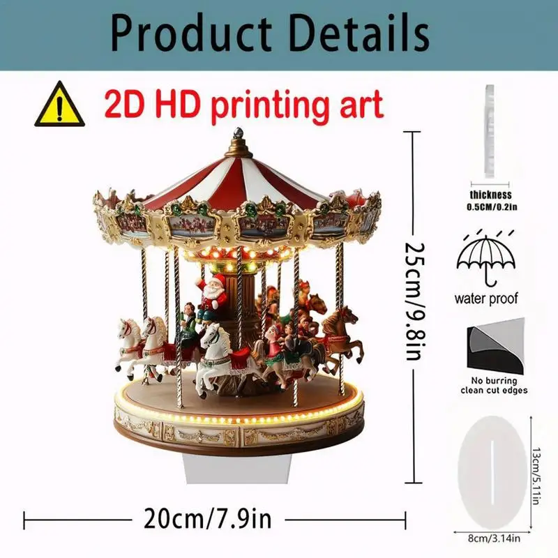Acrylic Christmas Carousel Village Scene Tabletop Decor Merry-Go-Round