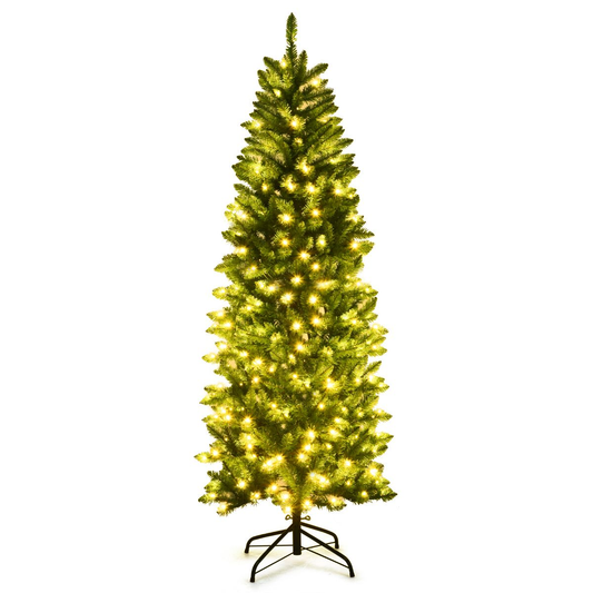 Pre-Lit Pencil Christmas Tree with Warm White UL-Listed Lights for Holiday Cheer