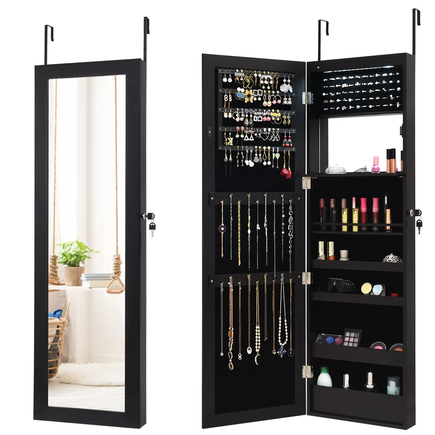 120Cm Full Length Lockable Mirror Jewelry Cabinet with 15 Leds