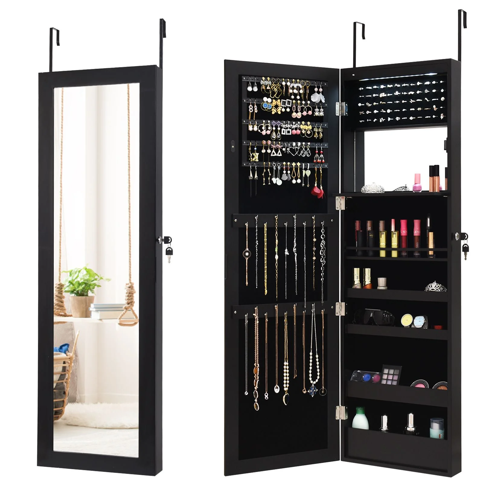 120Cm Full Length Lockable Mirror Jewelry Cabinet with 15 Leds