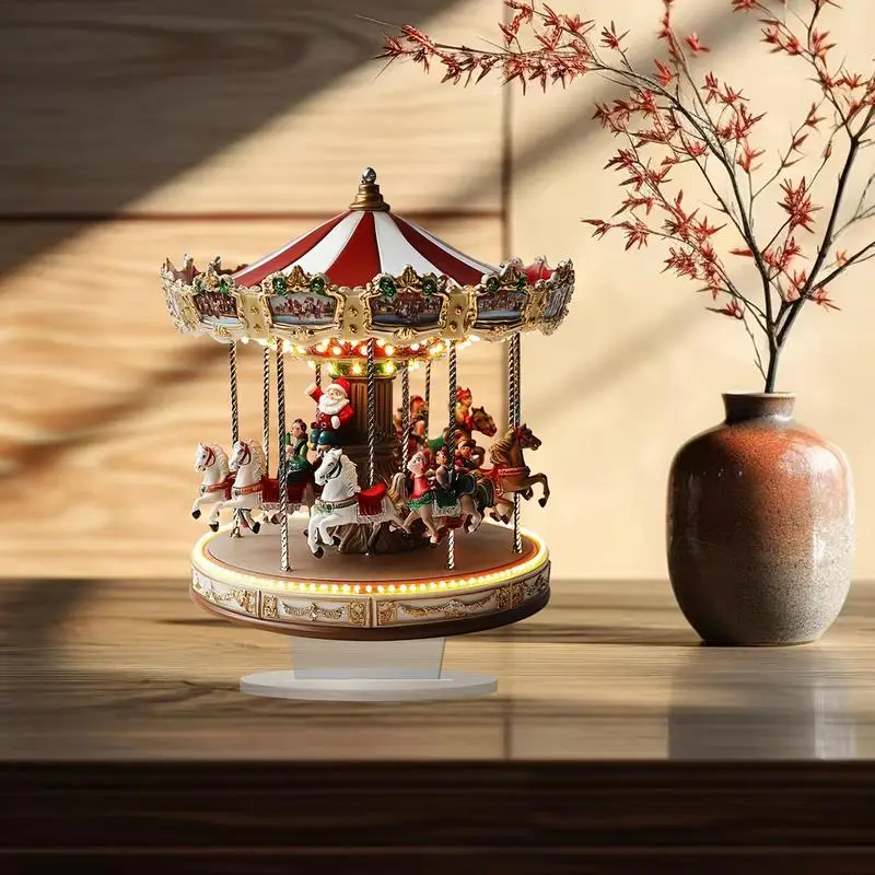 Acrylic Christmas Carousel Village Scene Tabletop Decor Merry-Go-Round