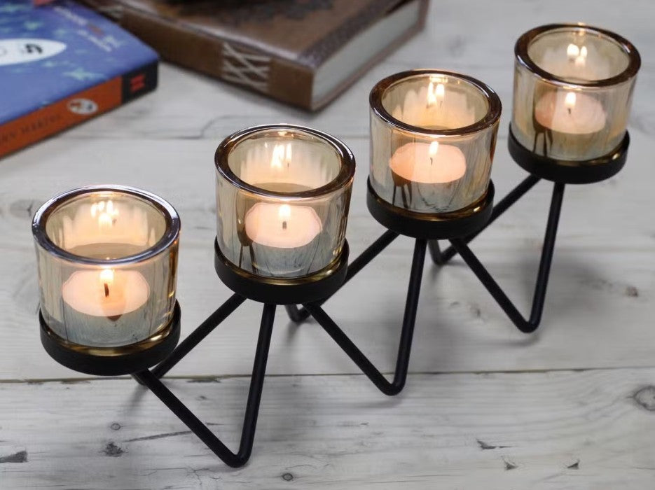 Centrepiece Iron Votive Candle Holder - 4 Cup Zig Zag