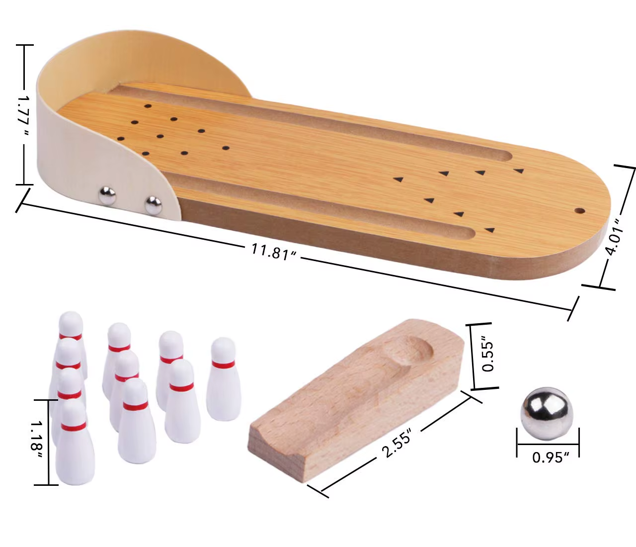 Mini Bowling Game - Wooden Desk Arcade for Fun & Stress Relief - Great Gift!