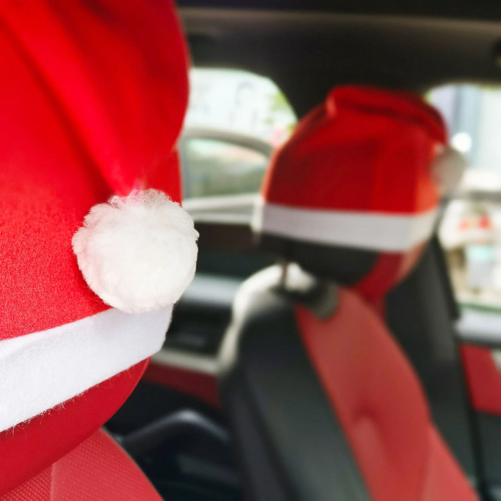 Festive Father Christmas Hat Car Headrest Cover - Holiday Decoration Accessory