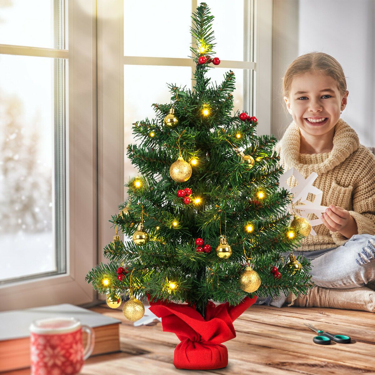 2FT PVC Christmas Tree with LED Lights - Perfect Holiday Decoration!