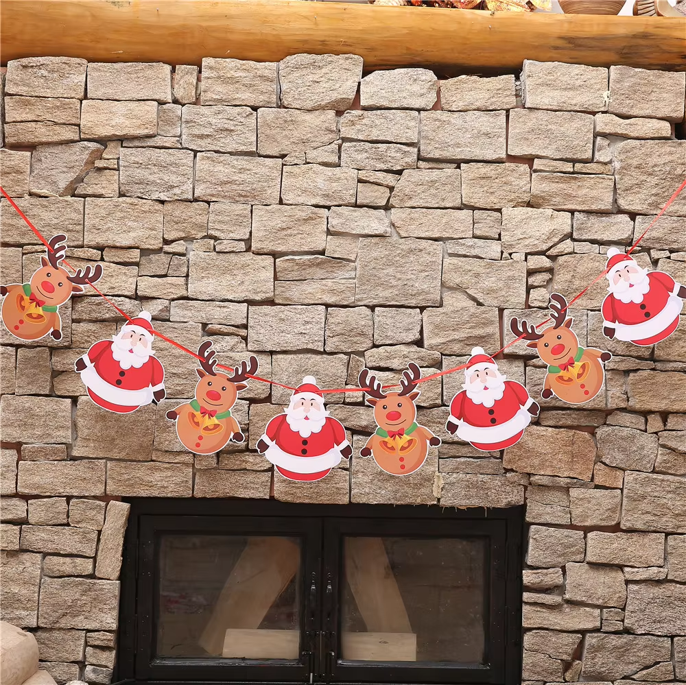 Merry Christmas Banner Garland Decor with Santa, Snowman & Elk for Home