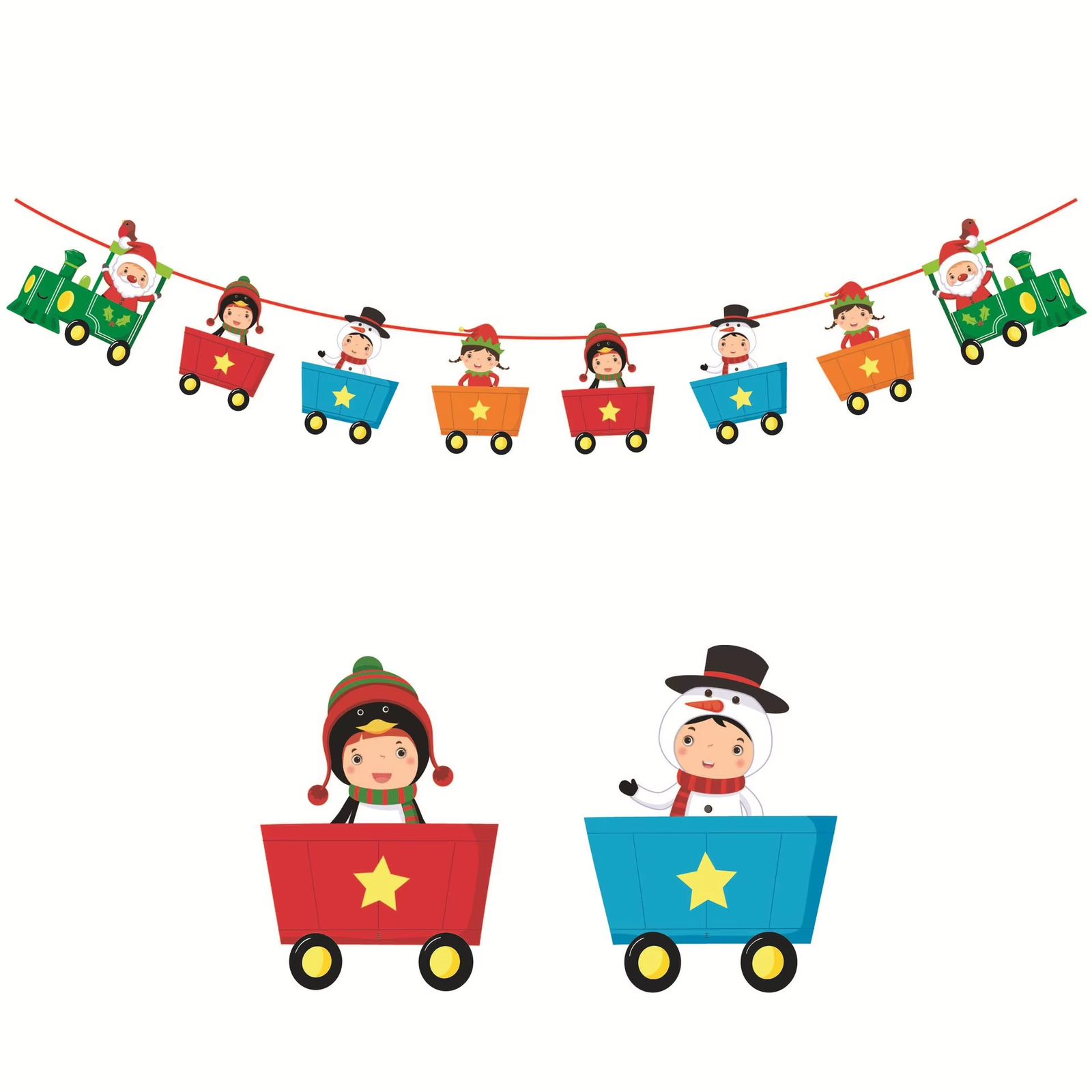 Merry Christmas Banner Garland Decor with Santa, Snowman & Elk for Home