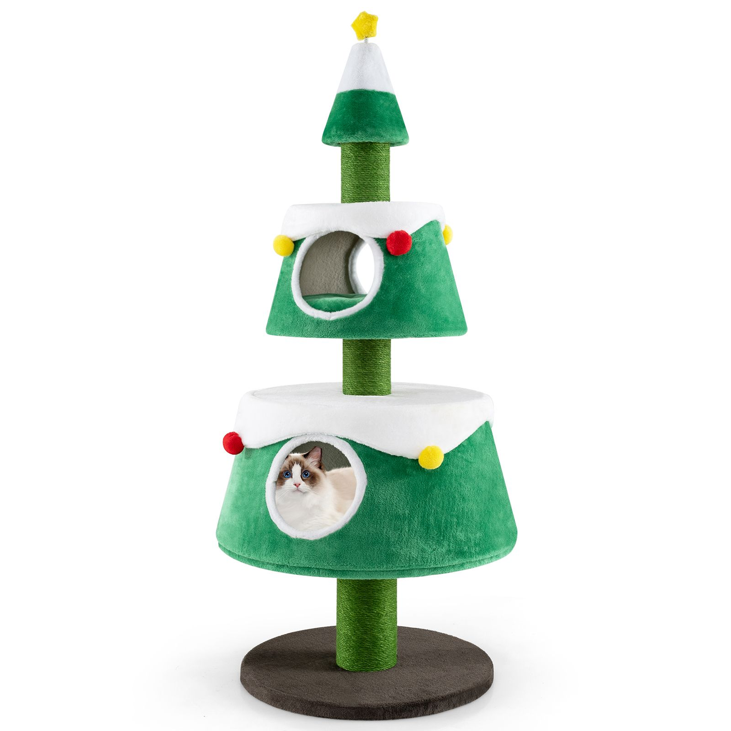 Adorable Christmas Cat Tree with 2 Cosy sections for Indoor Cats