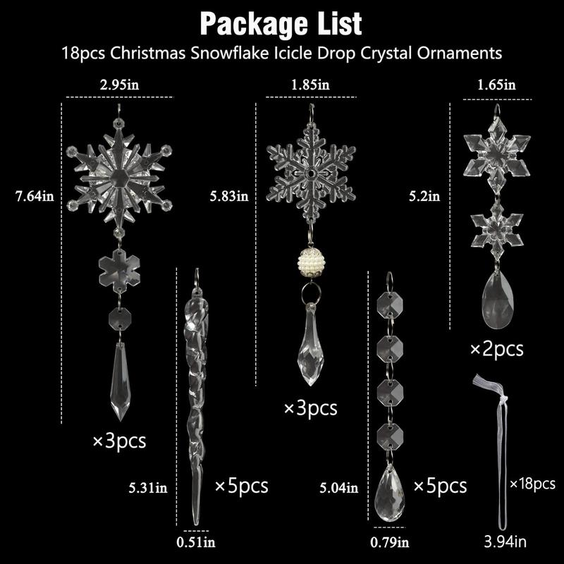 18Pcs Crystal Snowflake Ornaments for Christmas Tree & Winter Parties