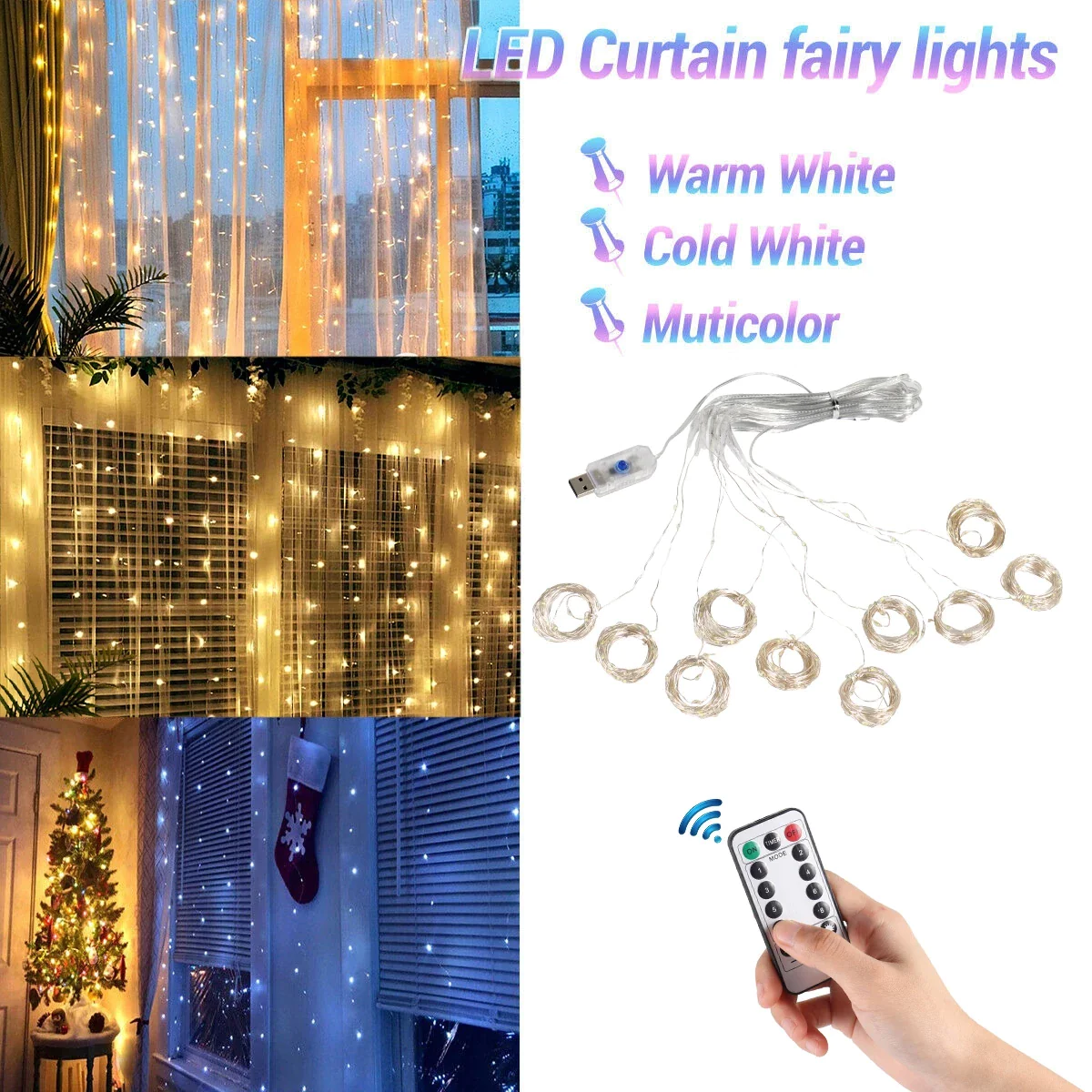 Merry Christmas Curtain Lights Garland - Festive Home Decor & Gifts 