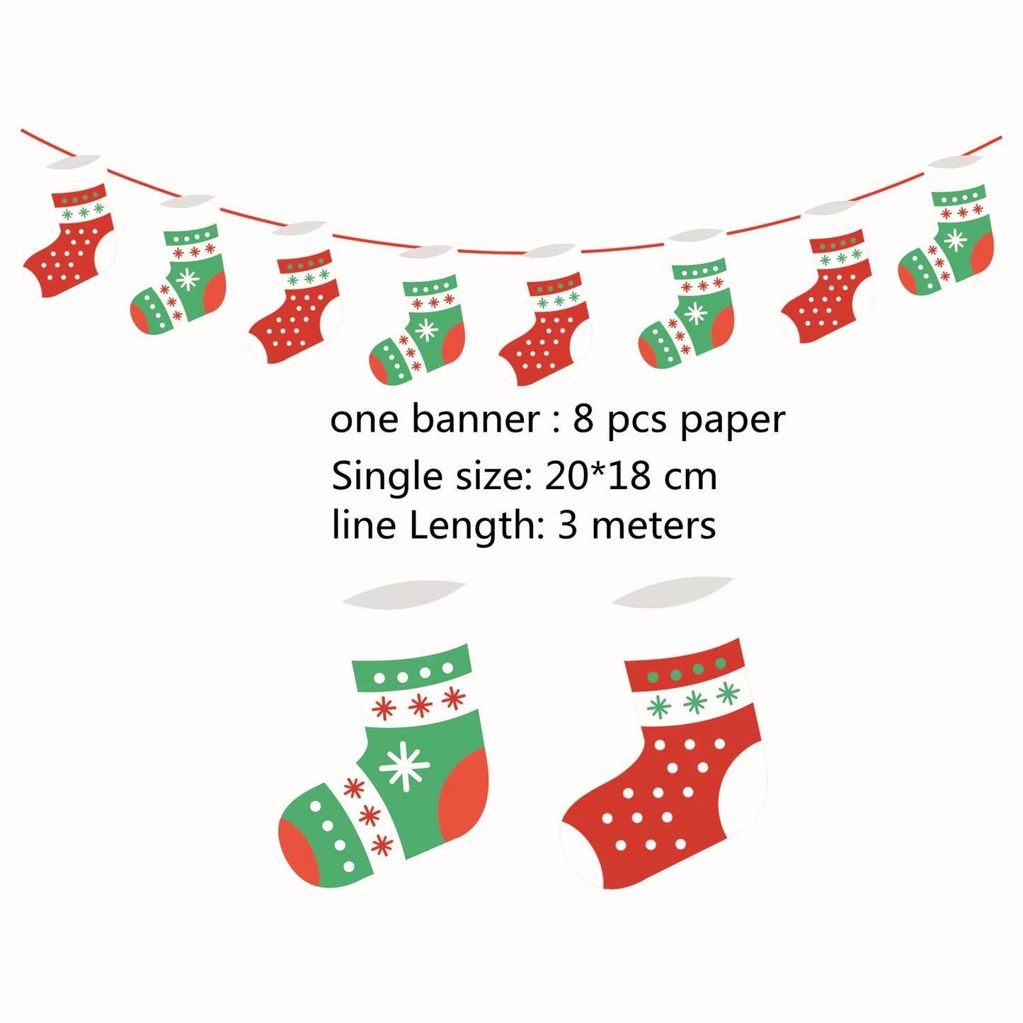 Merry Christmas Banner Garland Decor with Santa, Snowman & Elk for Home