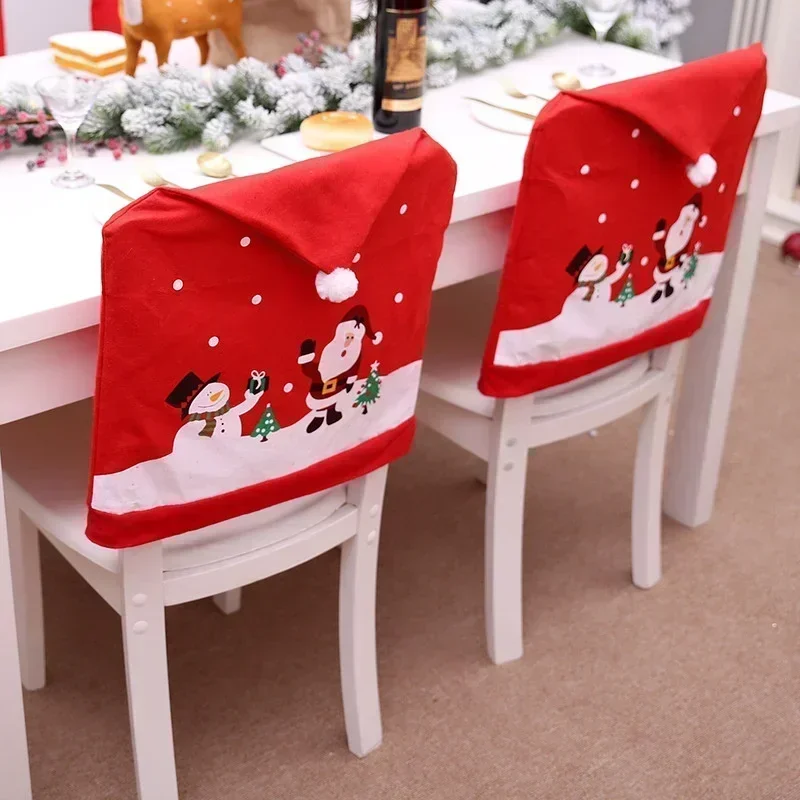 Festive Cartoon Christmas Chair Covers - Holiday Decoration Set