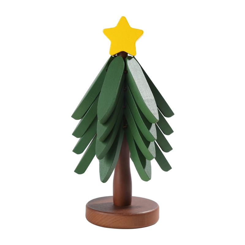 Christmas Tree Wooden Trivet Set - 4 Heat-Resistant Coasters & Stand