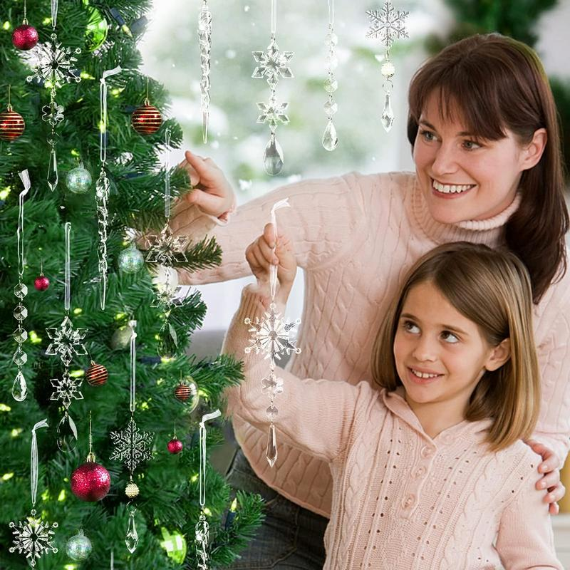 18Pcs Crystal Snowflake Ornaments for Christmas Tree & Winter Parties