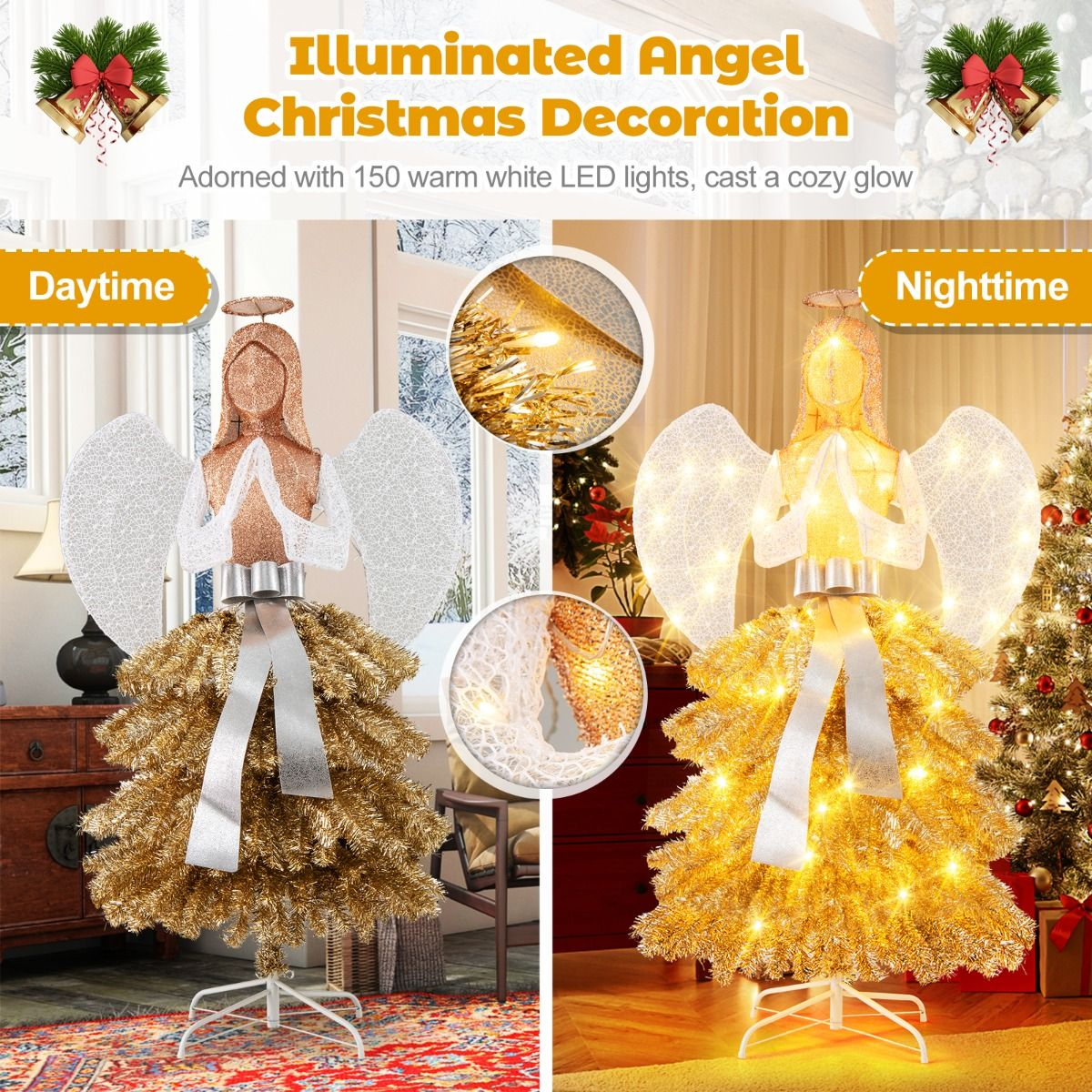 1.57M Illuminated Christmas Angel Tree with Praying Hands