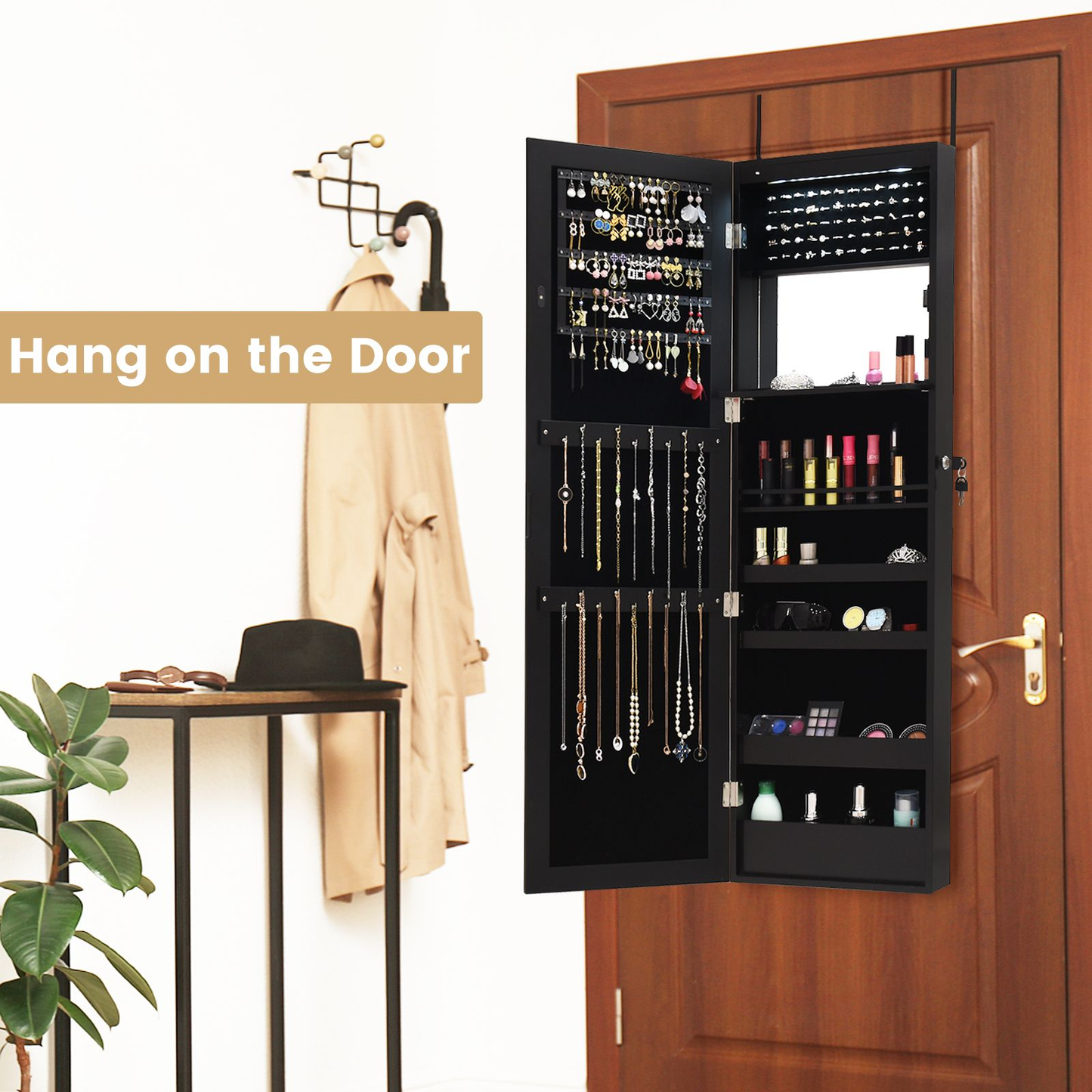 120Cm Full Length Lockable Mirror Jewelry Cabinet with 15 Leds