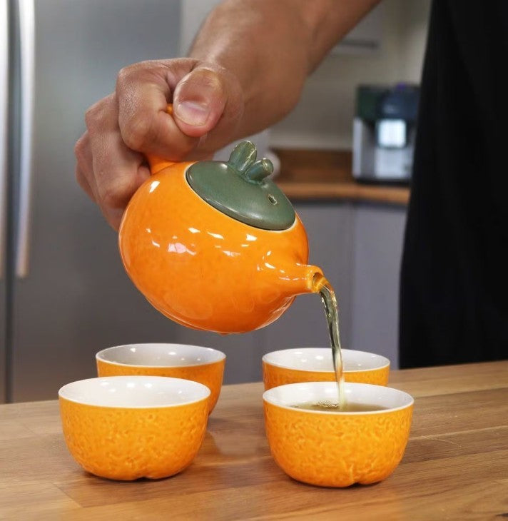 Herbal Orange Teapot Set - Pot & Four Cups