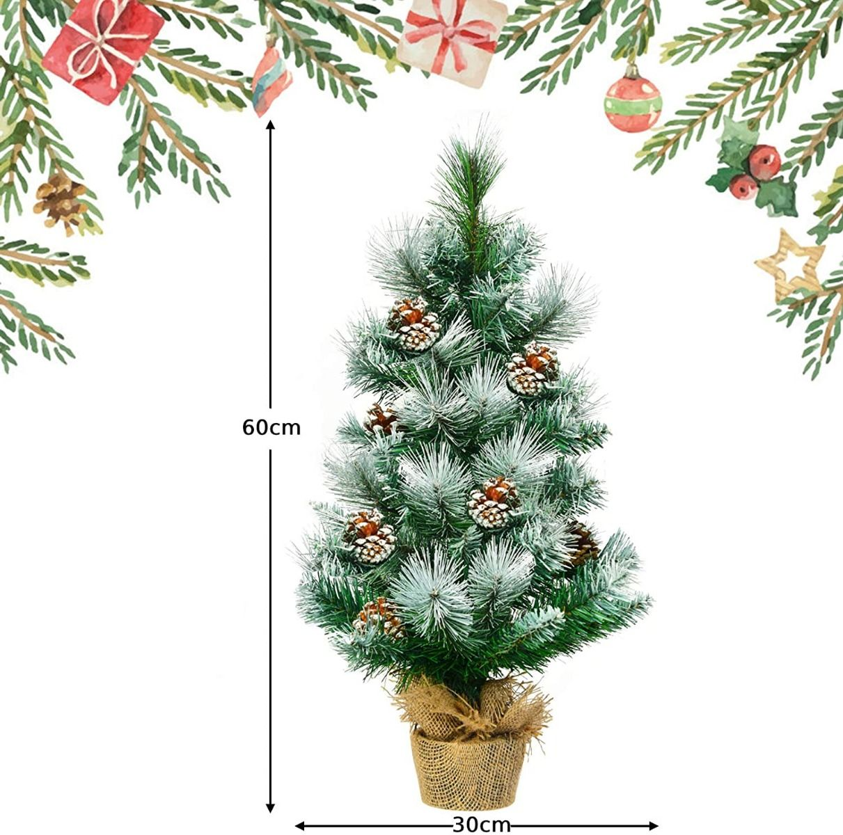 2ft Snow Flocked Pine Christmas Tree with Pine Cones - Festive Decor
