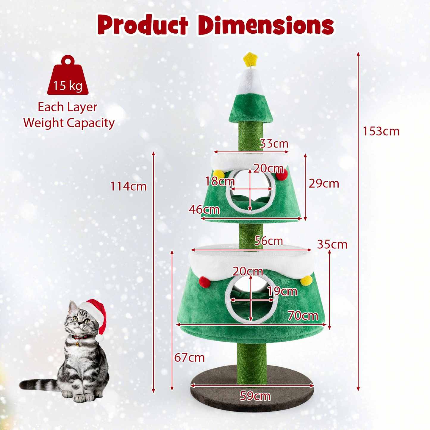 Adorable Christmas Cat Tree with 2 Cosy sections for Indoor Cats
