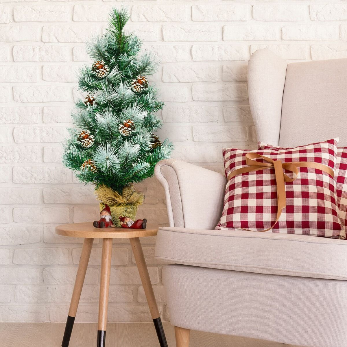 2ft Snow Flocked Pine Christmas Tree with Pine Cones - Festive Decor