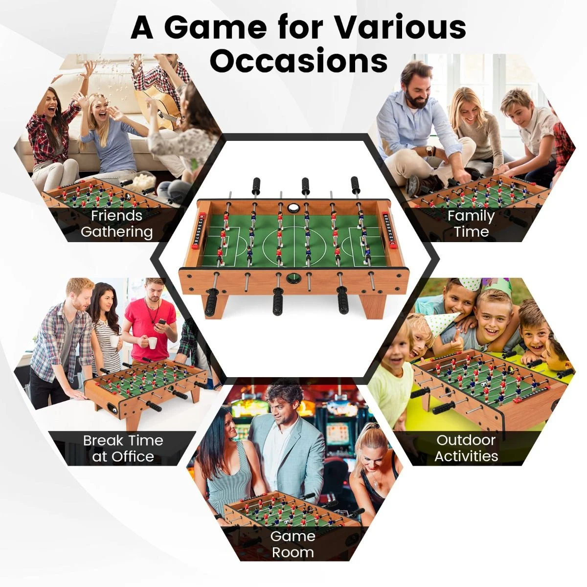 Wooden Table Football Set with Footballs for Adults and Kids