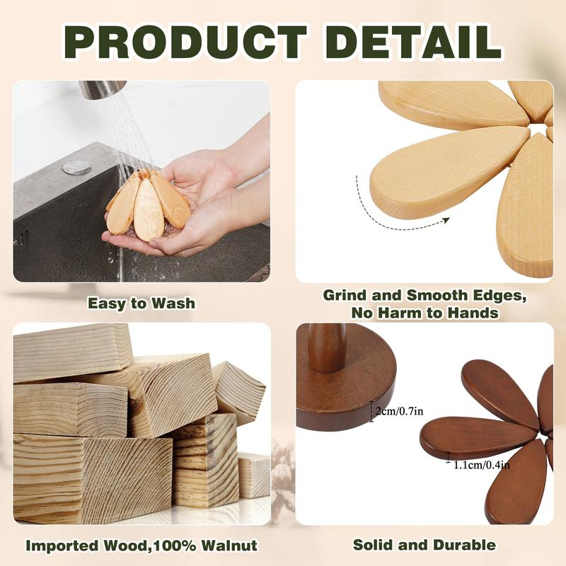 Christmas Tree Wooden Trivet Set - 4 Heat-Resistant Coasters & Stand