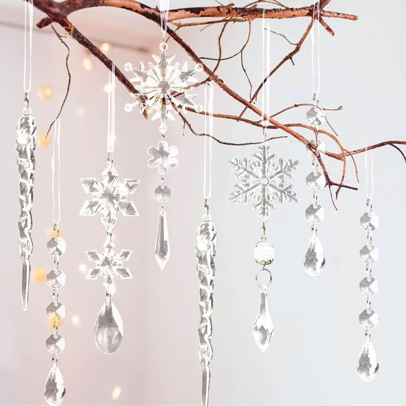 18Pcs Crystal Snowflake Ornaments for Christmas Tree & Winter Parties