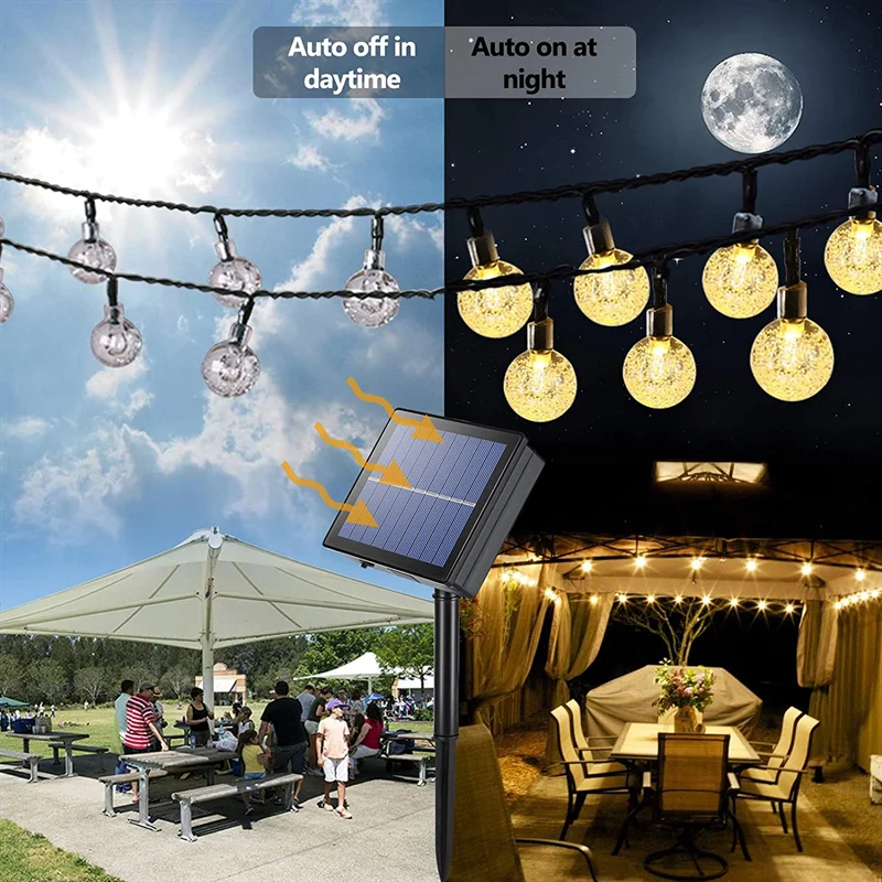 Waterproof Solar String Lights - 8 Modes Decorative Globe Garland for Outdoors